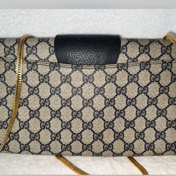 GUCCI GG Canvas Shoulder Bag PVC Leather Gray Navy - Picture 3 of 11